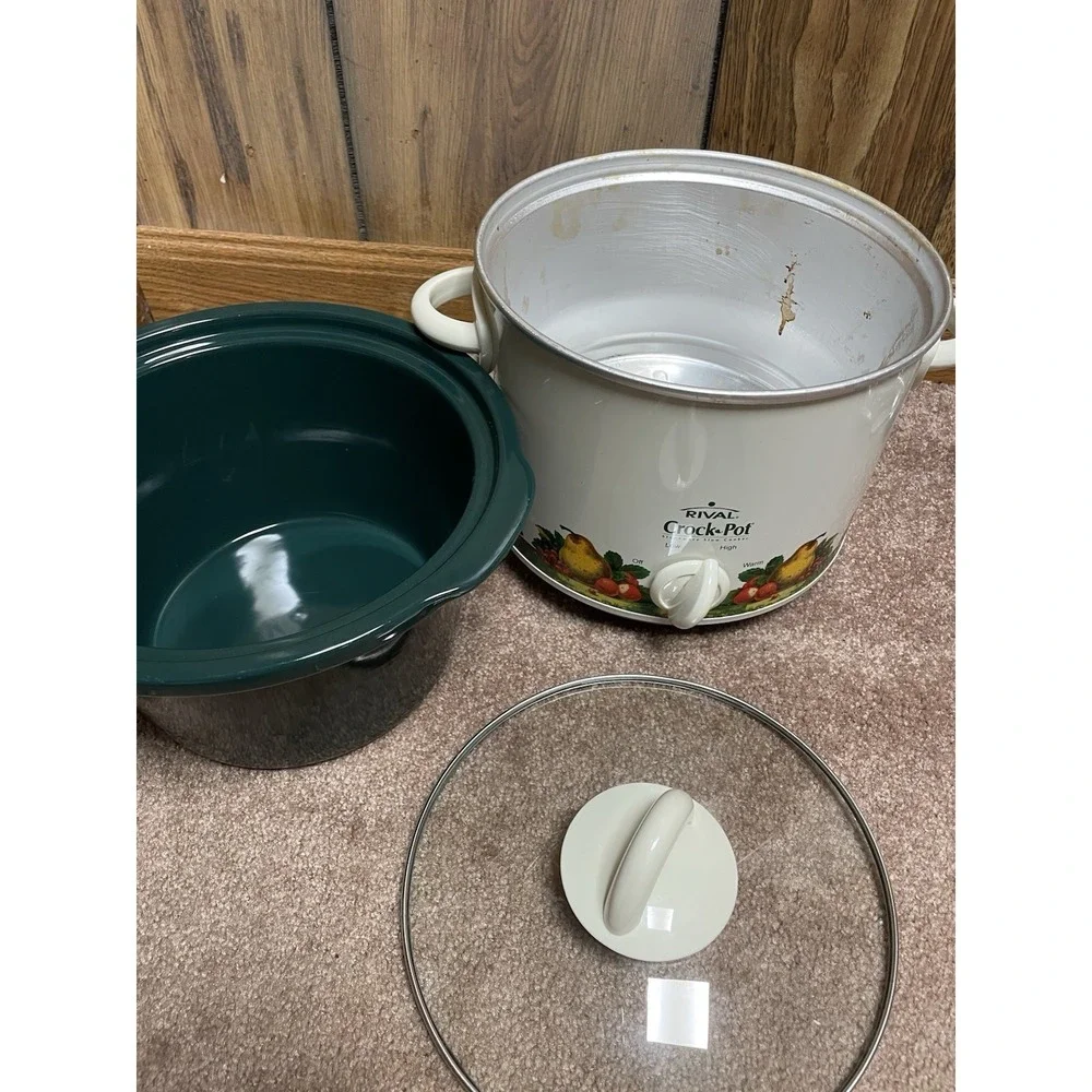 Vintage SCR-300 3 Qt Rival Crock Pot Green Stoneware Slow Cooker Fruit Fall‎